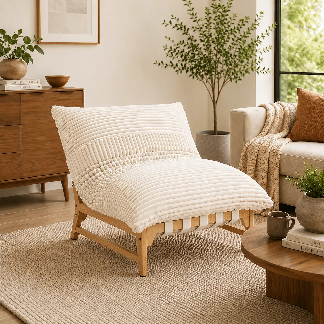Modern Corduroy Armless Accent Chair, Upholstered Lounge Chair with Solid Wood Frame and Plush Shredded Foam Cushion, Comfy Reading Chair for Living Room Bedroom Office, Cozy Armchair for Apartment and Home Decor