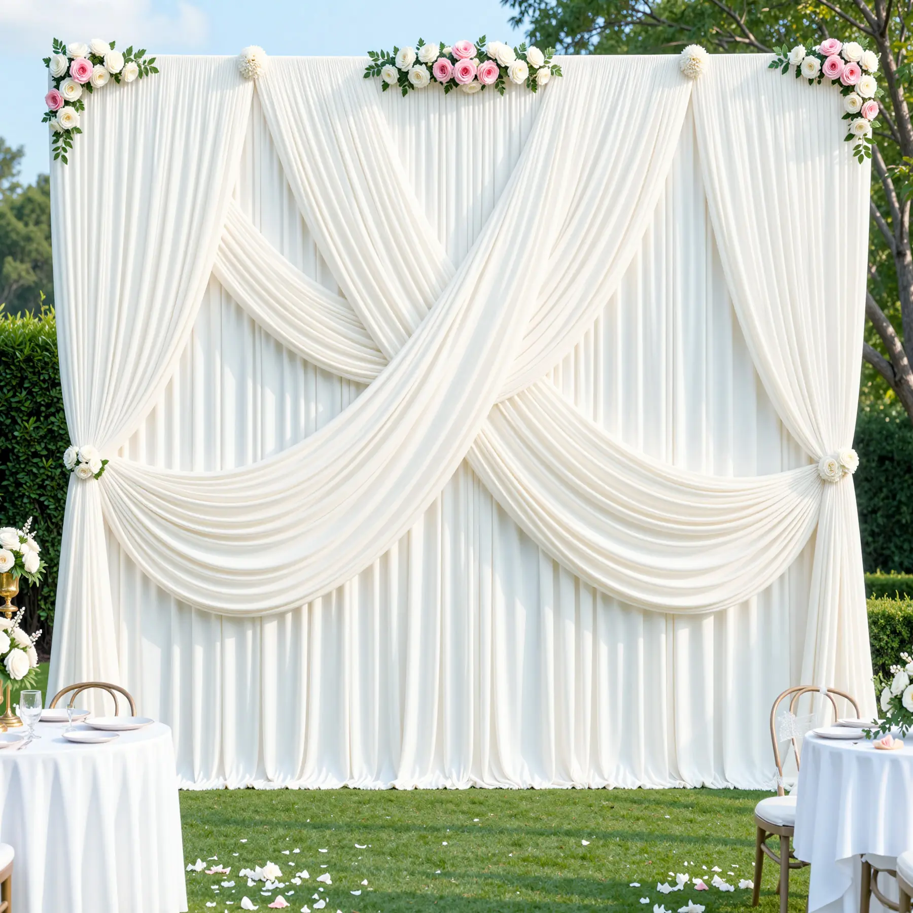 8 Pack Wrinkle-Free Polyester Backdrop Curtain Set, 5ft Wide Fabric Panels in 7/10/12ft Lengths for Photoshoot & Party Decor, Compatible with Garlands & Balloons, Minor Color Variation Due To Light & Screen Displays