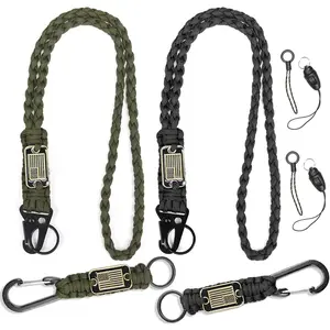 2/4PCS Heavy Duty Paracord Lanyard Keychain with USA Flag, Braided key lanyard for keys for men Long/Short Keychain