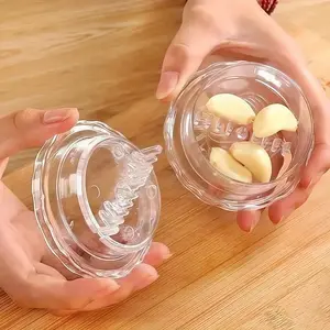 2PCS Mini Manual Twist Garlic Crusher Press, Portable Clear Garlic Mincer Grinder, Easy‑Clean Garlic Ginger Squeezer, Compact Small Kitchen Gadget for Home Cooking Camping Daily Meal Prep