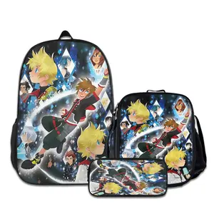 3PCS Backpacks for Girls Set, Cute Kingdom-Hearts-5 School Backpack for Boys with Lunch Box and Pencil Case, Aesthetic Bookbag for Teens, Lightweight Classic Backpack for Travel, Work, Picnic