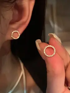 Elegant Small Circle Stud Earrings for Women, Unique Design High-End Ear Jewelry, Stylish Daily Wear Accessories