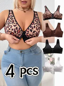Women's Comfortable Strapless Push-Up Bra Set, Front Closure No Underwire Plus Size Bras, 4 Pack Wireless Supportive Lingerie