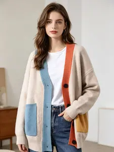 Rain Tong Directional Large Size Cardigan, Stylish Open Front Design, Perfect for Layering, Ideal for Casual Wear, Comfortable Fit