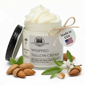 100% Grass Fed Beef Tallow For Face & Skin - All Natural Tallow Face Cream - Whipped Moisturizer Lotion - Made in USA - 100% Organic Essential Oils - Lrg 4 Fl Oz - For Sensitive Skin - (Unscented)