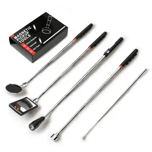 Telescoping Magnetic Pick Up Tool Kit with LED Light, 5PCS Set, 1lb & 15lb Magnetic Pickup Rods, Round & Square 360° Swivel Adjustable Inspection Mirror, Flexible LED Flashlight, Extendable Magnetic Tools