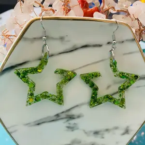 Shoot for the stars. Green Glitter Resin Earrings