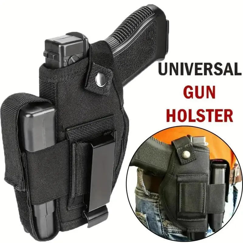 Medium Black Polyester IWB-OWB Concealed Waist Bag with Single Magazine Clip Pocket, Ambidextrous Design, Invisible Belt for Pistol Carry (Sports & Outdoor Camping Hiking Gear), Concealed Holster