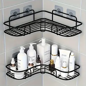 Corner Shower Rack, Rust-Resistant, Dual Slot Adhesive Enhanced Stability, Wall-Mounted Bathroom Storage, Holds Shampoo, Lotion, Cosmetics, Shower Caddy