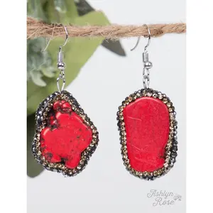 Ready to Rock Red Stone Drop Earrings with Honey Crystal Accents, Silver