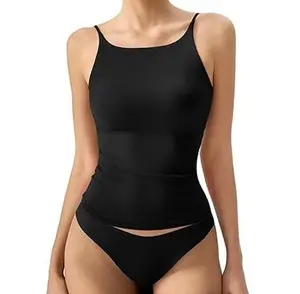 QINSEN Womens Double Lined Tank Tops Boat Neck Adjustable Spaghetti Straps Bodycon Camisole Shirts