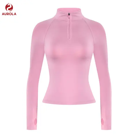 AUROLA Influence Workout Jacket for Women, Half Zip Cropped Slim Fit Long Sleeve Yoga Jackets Athletic Top with Thumb Holes