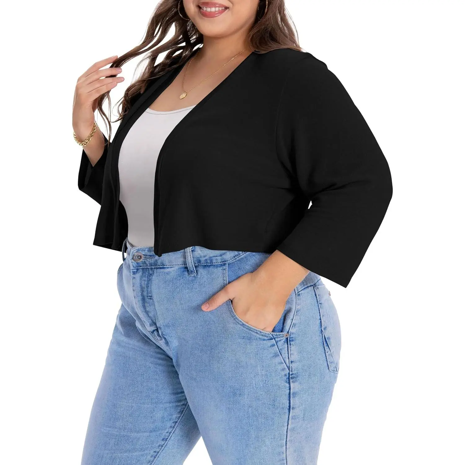 Plus Size Cropped Shrug Cardigan for Women, Casual Oversized Knit Bolero with Half Sleeves for Cute Outfits, Jeans, Jackets, Everyday, Short, Elegant, Knitwear