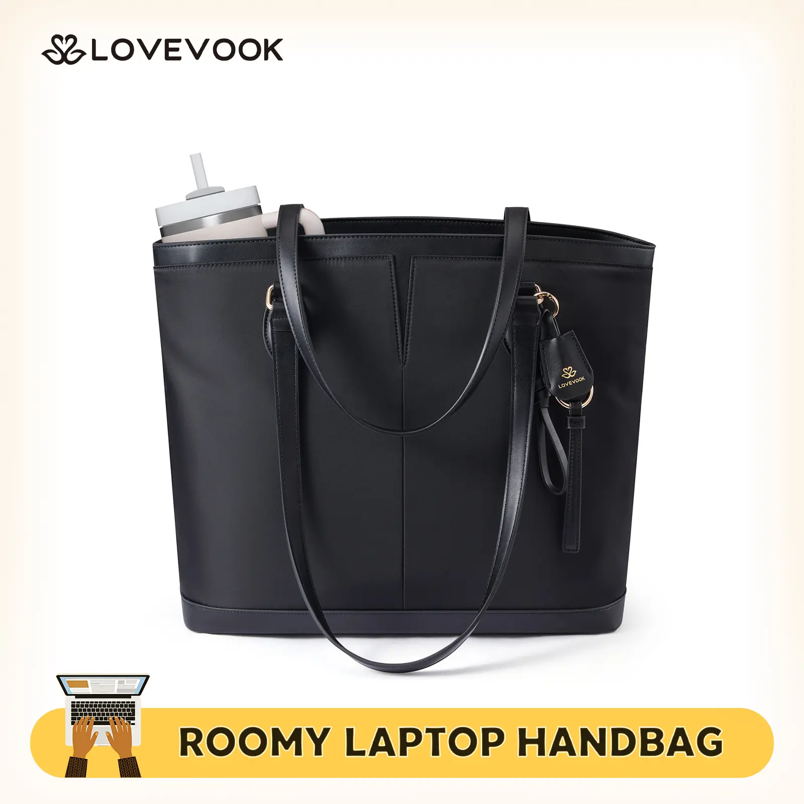 LOVEVOOK Laptop Tote Bag for Women, Lightweight Work Tote with Cup Holder, Waterproof Large Computer Bag for Office Travel. DealsForYouDays