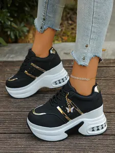 Women's Platform Wedge Casual Athletic Trainer Sneakers, Removable Butterfly Pendant, Comfortable Lightweight Non-Slip Slip-On Shoes, Essential for Petite Ladies, Elegant Fashion Versatile Style, Unisex for Couples