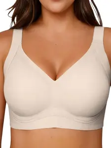Supportive Jelly Bra For Women, Wireless Compression Bras, Full Coverage No Underwire Bralette With Side Panels, Jelly Strips Push Up Lift, Seamless T-Shirt Lingerie, Minimizing For Fuller Busts, Comfort At Home And Office Mother's Day Present