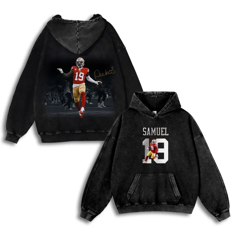 Deebo Samuel Sr. #19 49ers Casual Washed Hoodie | All-Purpose WR Gear, Niner Faithful Identity, Retro Washed Do-It-All Vibe
