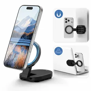 Dual-Base Magnetic & Suction Cup Phone Mount, 360° Rotatable MagSafe Stand with 270° Foldable Arm, Double-Sided Holder for Glass and Metal Surfaces, for iPhone 17 16 15 14