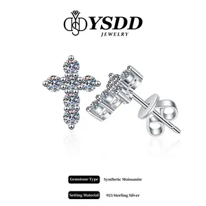 【#552 Holiday&Xmas-24】Dainty Cross Stud 1CT Total vvs Synthetic Moissanite Earrings in 925 Sterling Silver