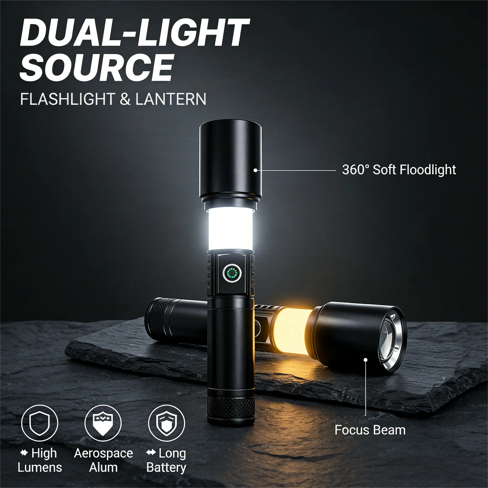 Tactical COB LED Flashlight, 2000 Lumens Super Bright Rechargeable Led Lights, 11 Adjustable Light Modes, 5000mAh Lithium Ion Battery, 50cm Type-C Cable, 6061 Aluminum Alloy, Waterproof Portable Home Improvement Lighting for Outdoor Camping, Gifts for Men