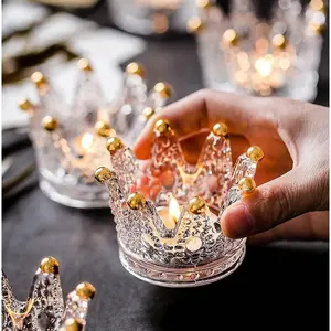 Votive Candle Holders Set of 6 Crown Glass Tealight Candle Holder for Wedding, Party and  Decor ( Tips)