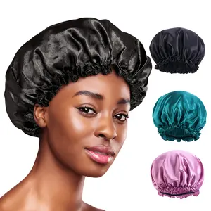 3pcs Women Satin Sleeping Bonnet Elastic Sleep Cap Waterproof Shower Hair Care Hat Night Hat