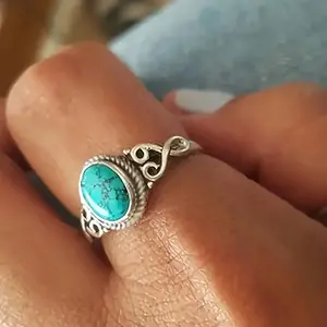 Retro Elegant Synthetic Turquoise Ring, Silvery-Plated Classic European Style, Fashionable And Versatile Additions, Suitable for Any Occasion
