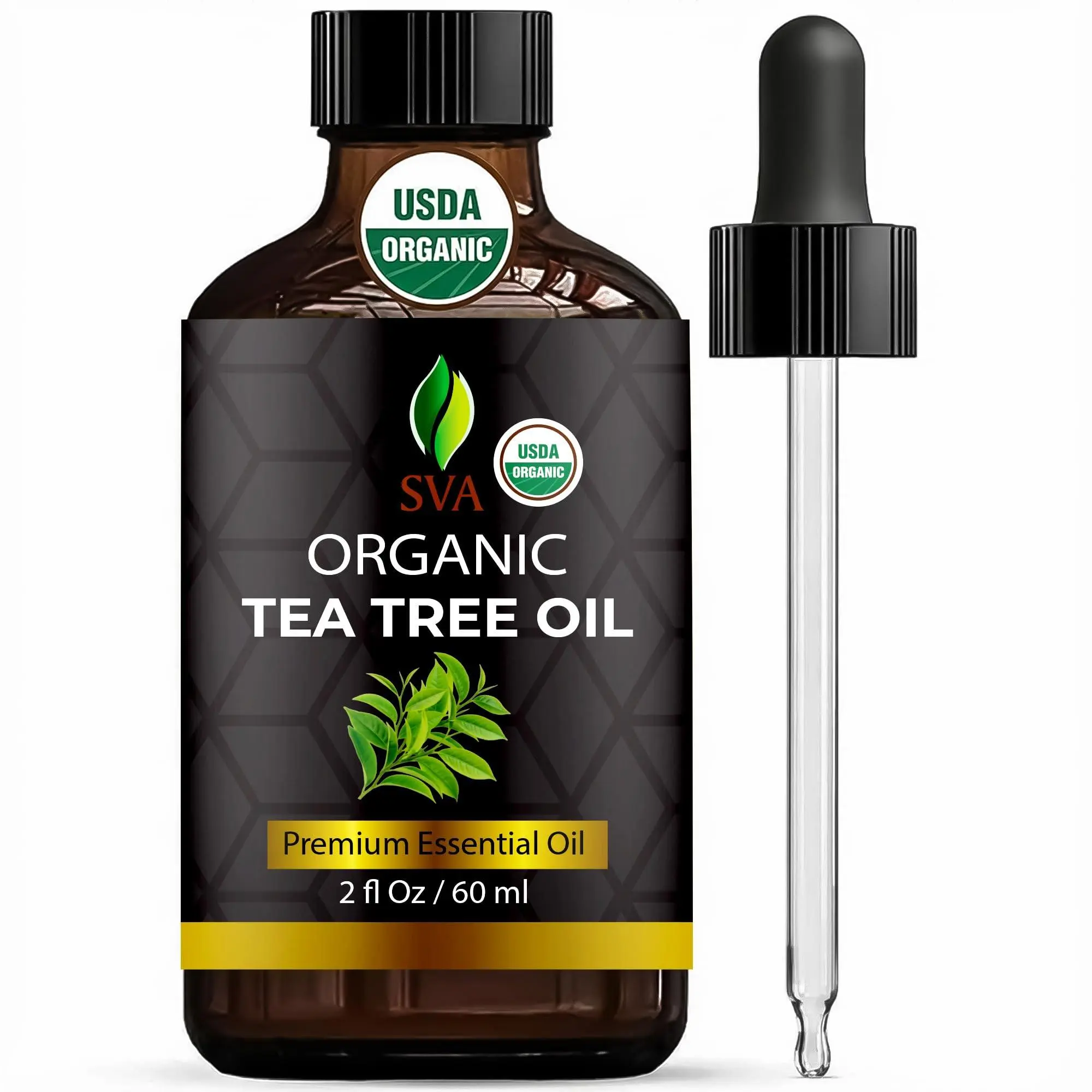 100% Natural Organic Tea Tree Essential Oil - 2 Fl Oz with Dropper, Aromatherapy Oil for Diffusers, Healthcare Skin Care Therapeutic Treatment, Stress Relief, Peace Of Mind