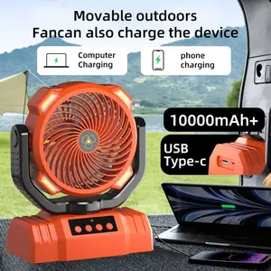 Mother's Day Gift Camping Fan with LED Light, 10000mah Rechargeable Battery, Long-Lasting, Portable Outdoor Fan with Timer, Rechargeable Personal Fan, USB Charging Fan, Ideal for Camping, Fishing, Bedroom