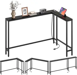 Narrow Console Table with Outlets, 70.9" Sofa Table Narrow Long, L Shaped Behind Couch Entryway Table with  Station, for Living Room, Hallway, 3 Assembly Options, Black CT07UBB