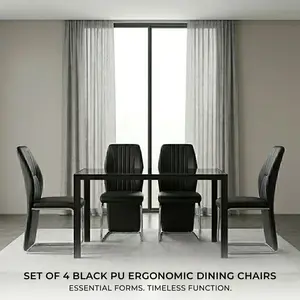 Dining Chairs Set of 4, PU Upholstered High Backrest, Sturdy Metal Legs, Modern Style, Suitable for Kitchen, Dining Room & Living Room