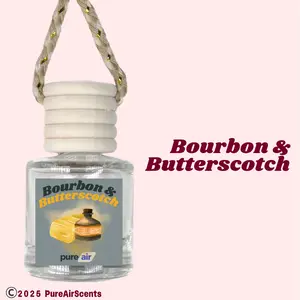 Bourbon & Butterscotch Pure Air Scented Air Freshener Oil Diffuser - Hangable Glass Woody Design - Lasts 60+ Days - Fragrance Oil Diffuser
