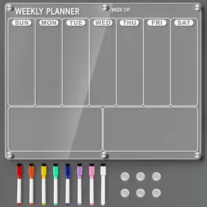 Magnetic Clear Acrylic Meal Planner for Fridge 14.5"x11.5" – Weekly Menu Board with 8 Markers, Large Dry Erase Calendar for Grocery List, Shopping, To-Do, and Chore Chart