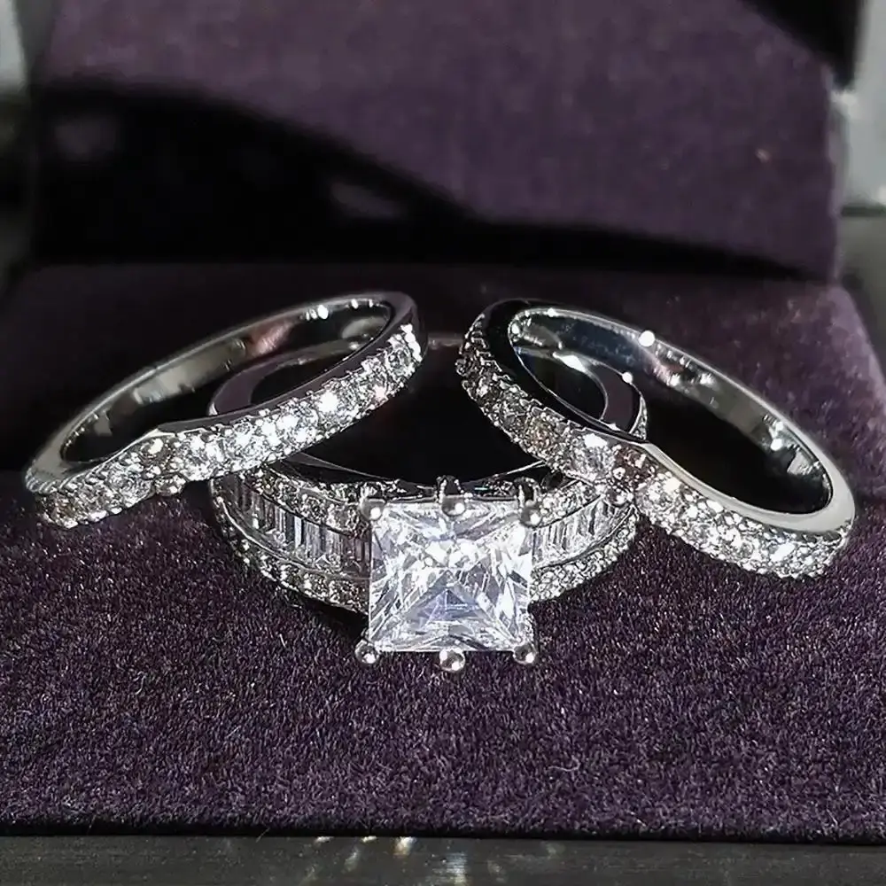 Vintage 10K White Gold 3ct Moissanite Ring set S925 Sterling Silver Bijou Engagement Wedding band Rings for Women men Jewelry