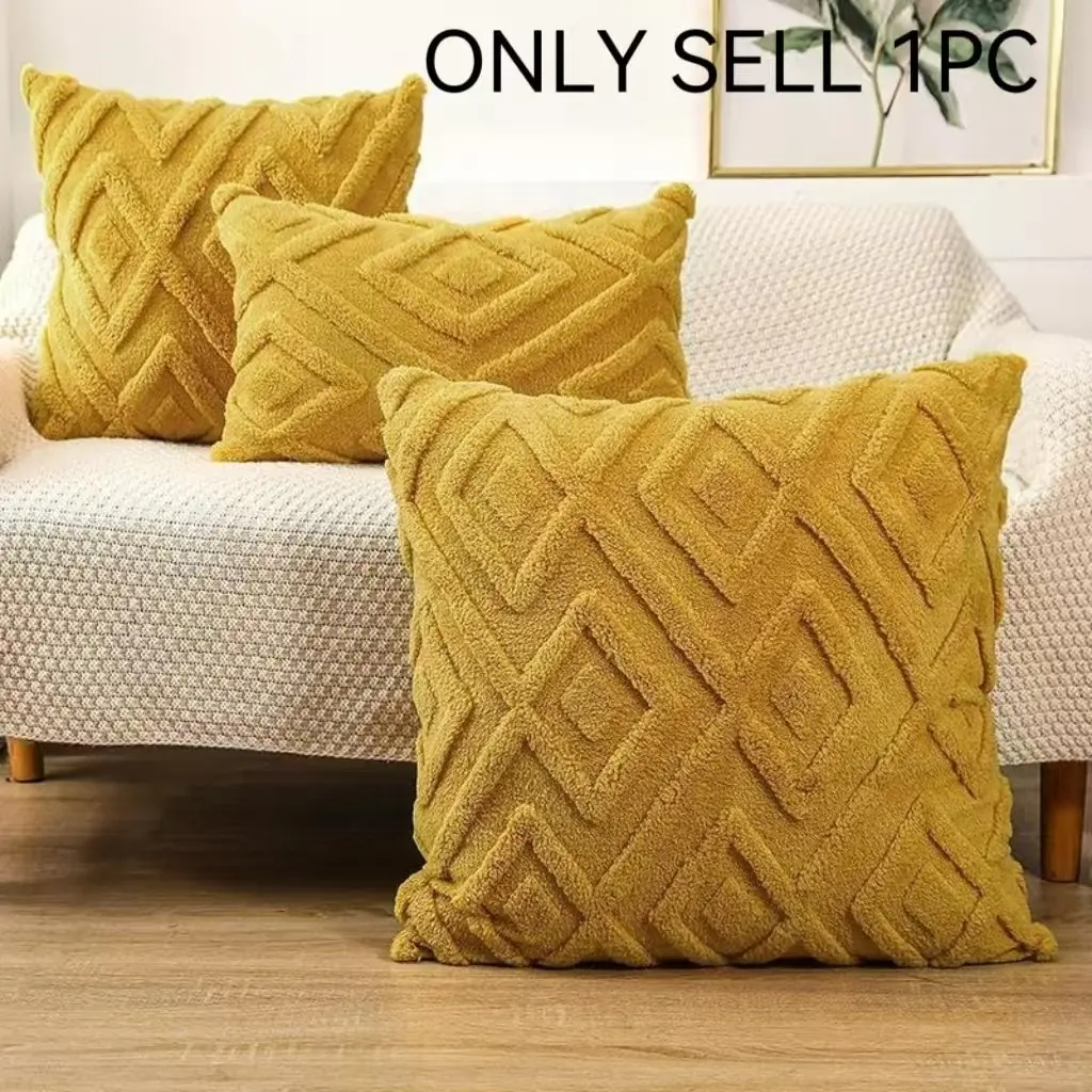 Nordic Solid Color Plush Geometric Pillowcase Square Sofa Office Car Soft Cushion Cover Cushion Slipcovers