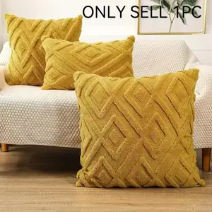 Nordic Solid Color Plush Geometric Pillowcase Square Sofa Office Car Soft Cushion Cover