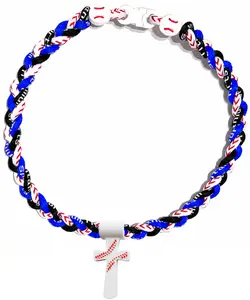 Tornado 3 Rope Necklace Baseball Stitch Clasp Royal Blue White Black + White Cross