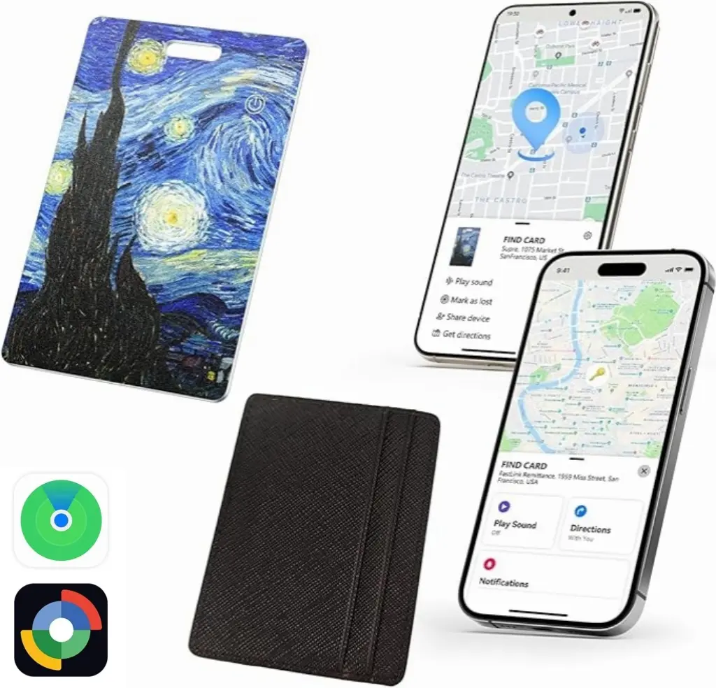 DERAX Wallet Tracker Card (iOS & Android) Wireless Charging & 1-Year Battery, Ultra-Thin IP68 Waterproof Smart Card Works with Apple Find My & Google Find My Device for Wallet, Passport, Luggage sohochic
