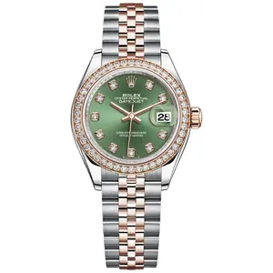 Rolex Lady-Datejust 28 279381RBR Two-Tone Everose Gold Factory Diamond Bezel Olive Green Diamond Dial WHP036215