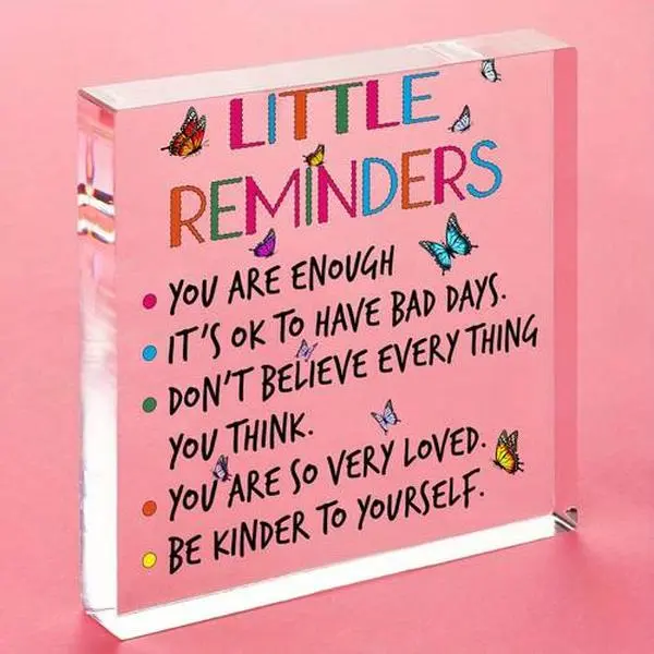 Transparent Acrylic Desk Plaque-Sign, 10x10cm (3.9×3.9×0.4in) Sturdy Smooth Encouraging Printing Home Office Decor, Thoughtful Gift for Friends, Women’s Home Supplies Decoration Items