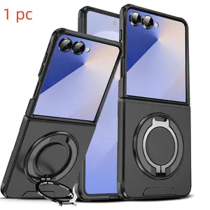 Luxury PC+tpu Magnetic Case for Samsung Galaxy Z Flip7/6, Wireless Charging Support, 360° Rotating Stand, Full Protection Foldable Cover Accessories