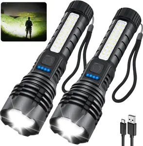 2PCS Flashlights High Lumens, 7Mode Super Bright Flashlight Camping, Rechargeable Adjustable Tactical Flash Light High Powered, LED Flashlights for Home Emergency