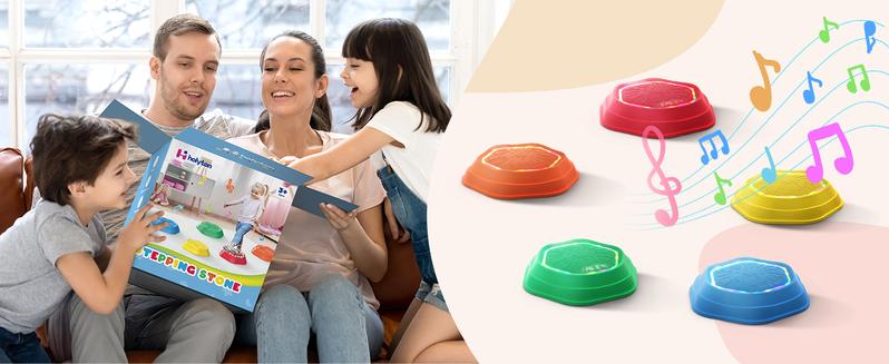 Music & Light Up Stepping Stones, 5 Pcs Stepping Stones, Non-Slip, Encourage Balance, Sensory Stepping Stones, Indoor & Outdoor Play