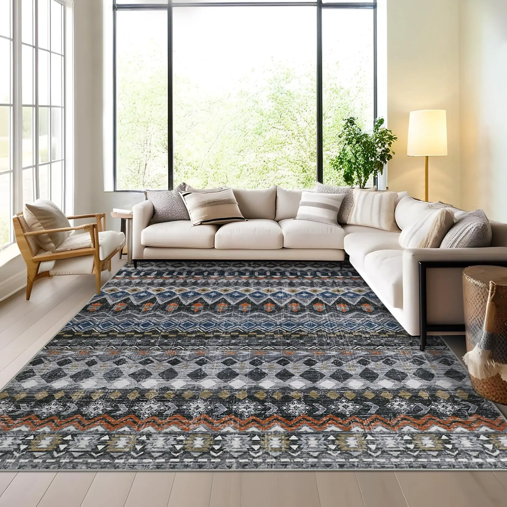 GARVEE Runner Rug for Hallways 2'x6' - Washable, Soft, Non-Slip, Non-Shedding Carpet Runner with Foldable Low Pile and Geometric Diamond Pattern - Ideal for Bathroom, Bedroom, Farmhouse Style, Grey