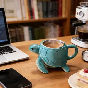 3D Sea Turtle Ceramic Mug, Blue Green Ocean Style Coffee Cup, Small 5.07oz Water Mug Drinking Cup, for Home Office Outdoor Camping, Creative Birthday Valentine's Day New Year Gift for Friends