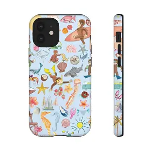 Monkey George Whimsical Summer Beach Phone Case, Cute Curious Monkey Collection Playful George Phone Case For Iphone Samsung Google Pixel