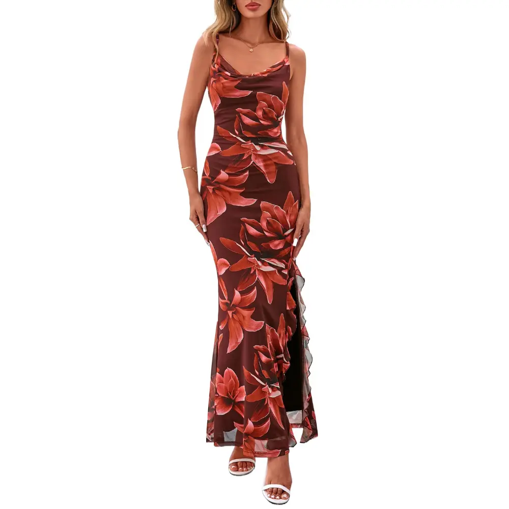 PrettyGarden Women's Summer Beach Wedding Guest Dress Bodycon Floral Maxi Dresses Spring Tropical Vacation Sundresses