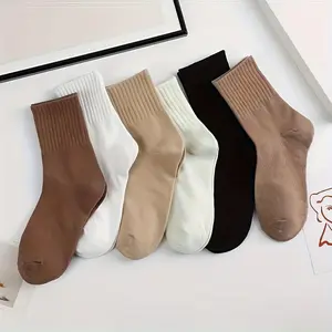 6 Pairs Crew Socks, Cotton Casual Mid-Calf Tube Socks, Breathable Solid Color Daily Socks, Soft Comfortable Unisex Socks for Women Men, Classic Stackable Short Socks, Elastic Non-Slip Summer Sock Set