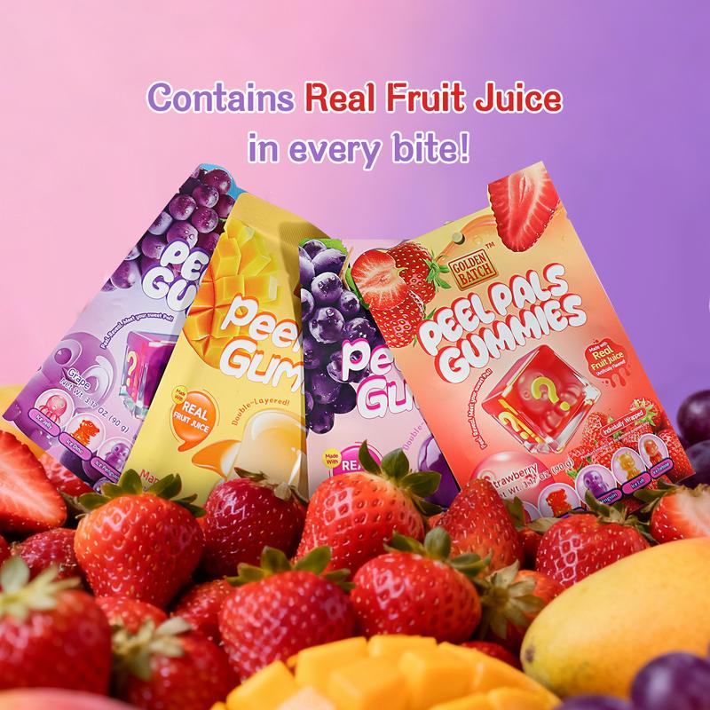 Peelerz Gummy Candy, Peelable Fruit Candy, 8 Bags (2 Each Flavor) Clinkers Candy Peelable Gummy Candy Variety Pack - 4 Flavors - Made with REAL fruit Juice, Individually Wrapped, Double-Layered, Chewy Fruity Rolls, Fun Peeling and Gummy Snack