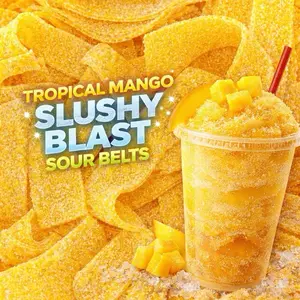 Tropical Mango Slush Swedish Sour Candy Belts 4oz - Thick Chewy Sour Sugar Coated Exotic Gummies for Snack Lovers - Sweet - RAFFA